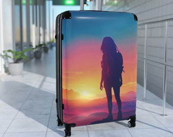 Klassischer Reisekoffer, minimalistischer Koffer, Personalisierung verfügbar, kleiner, mittlerer, großer Koffer, Reisen mit Stil, weibliche Reisende