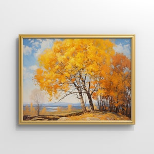 Autumn Splendor Art Print - Vibrant Yellow Leaves, Fall Scenery Digital Painting | 139