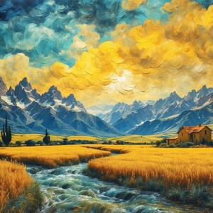 Mountain Retreat | TV Art | Samsung Frame TV Decor | Digital Landscape Painting | Sunrise Art | Inspired by Van Gogh