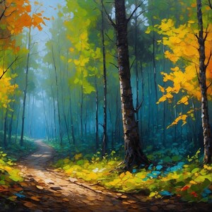 TV-kunst herfstbos: abstracte landschapsschilderkunst (digitale download)