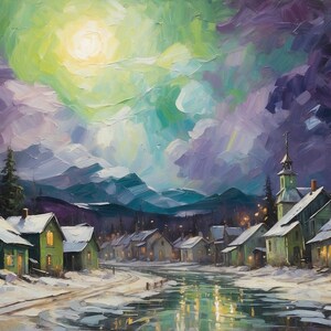 Northern Lights | TV Art | Samsung Frame TV Decor | Digital Landscape Painting | Sunrise Art | Inspired by Van Gogh