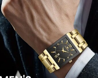 La montre d'affaires carrée VA VA VOOM est une montre à quartz étanche en acier inoxydable avec calendrier élégant.