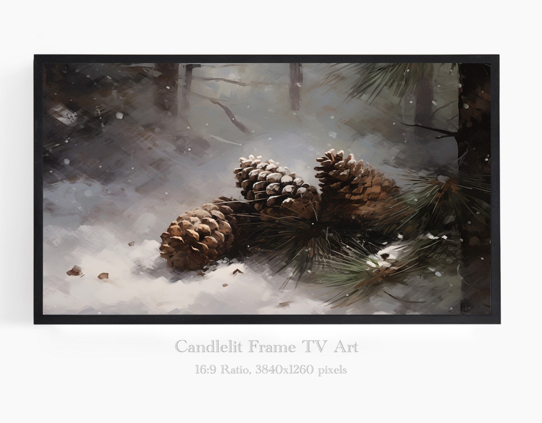 frame-tv-art-winter-art-winter-pinecone-art-digital-download