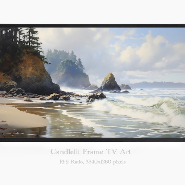 Frame TV Art, Samsung Frame TV Art, The Frame TV Art, Coastal art, Oregon Coast art, Coastal landscape, Beach decor, West Coast Art, P165