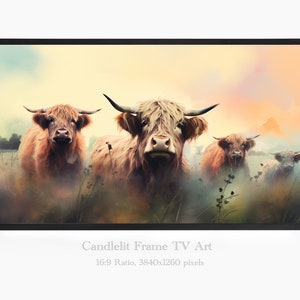 Frame TV Art, Samsung Frame TV Art, The Frame TV Art, Highland Cow Art, Oil Painting Highland Cow, Digital Download, Print 133