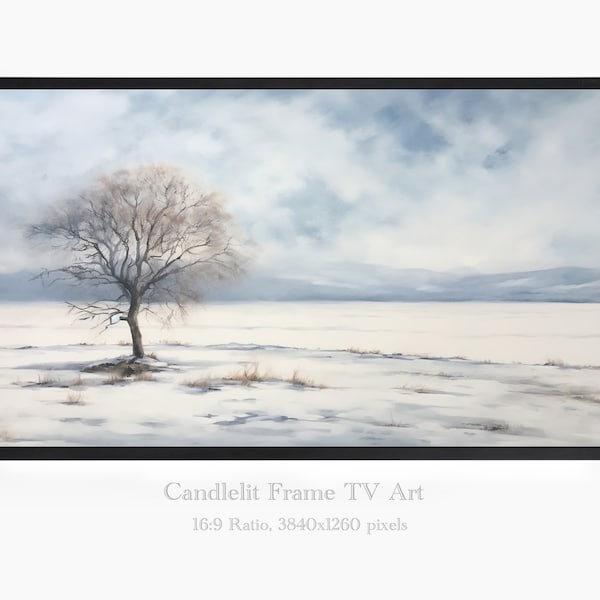 Winter Frame TV, Frame TV art, Lone Tree in Snow, Samsung Frame TV art, vintage landscape painting, farmhouse decor, Rustic landscape art