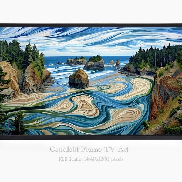 Frame TV Art, Samsung Frame TV Art, The Frame TV Art, Oregon Coast, Oregon Coast Art, impasto frenzy, hard-edge painting, Print 224