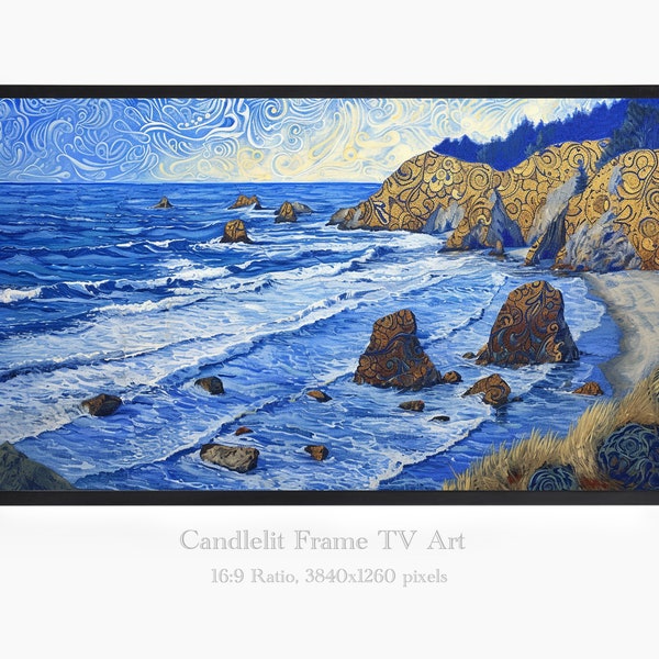 Frame TV Art, Samsung Frame TV Art, The Frame TV Art, Oregon Coast, Oregon Coast Art, impasto frenzy, hard-edge painting, Print 226