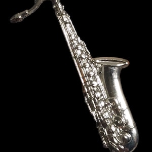 Silver Saxophone Instrument Pin Badge