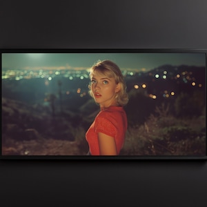 Pôster retrô de filme de suspense de Hollywood, impressão inspirada em filme clássico, arte de parede vintage Mulholland Drive, pôster de cena noturna Glam LA dos anos 1960