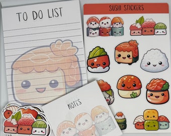 Cute Kawaii Sushi Sticker and Notepad Bundle