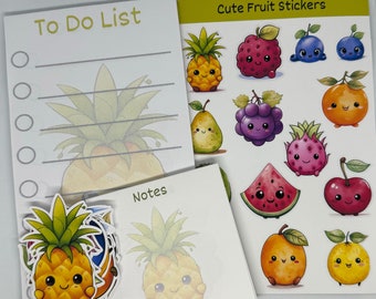 Cute Fruit Stickers and Notepads Bundle