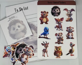 Cute Forest Animal Sticker and Notepad Bundle