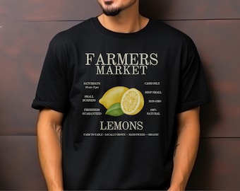 Camisa de limón Farmers Market Limones Camisa de frutas Estética Camisa de verano Cottagecore Vintage Camisa de frutas Vintage Estética Camiseta Gráfica