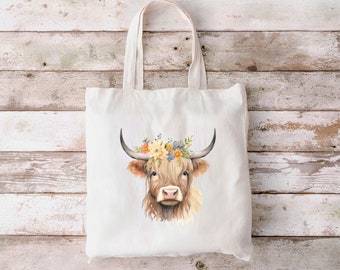 Highland Cows Tote Bag Mothers Day Gift Spring Tote Summer Bag Birthday Gift Eco Friendly Bag Reusable Grocery Tote Farmers Market Bag