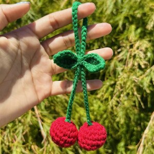 Crochet Cherry Keychain - Bag Charm - Handmade - Finished Product