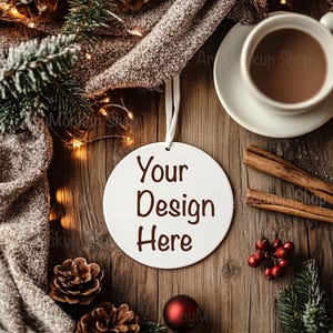 Christmas Ornament Mockup Ceramic Ornament Mockup Christmas Mock ups Ceramic Ornament Mockup Circle ornament Printify Mockups POD mockup JPG