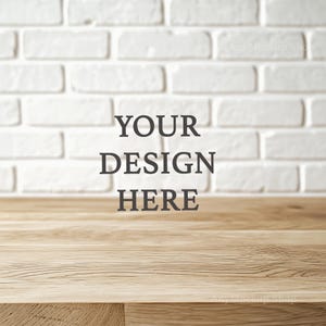 Wooden Tabletop Mockup with Brick Wall Backdrop Rustic Mockup Industrial Digital Backdrop Product Photography Textured Brick Wall Empty Wall