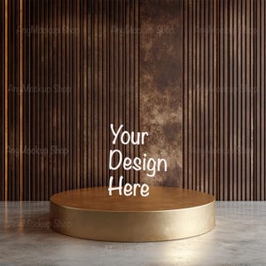 Digital Mockup for Product Presentation Podium Display with Background Stands Round Digital Mockup Empty Podium Background Golden Wooden