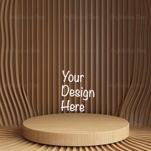 Digital Mockup for Product Presentation Podium Display with Background Stands Round Digital Mockup Empty Podium Background Wooden Simple