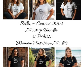 Plus Size Model Mockup Bundle Bella Canvas 3001 mockup Printify 3001 Mockup bundle Plus Size Mockup Women Mockup BC3001 Black and White JPG