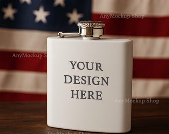 Maqueta de frasco Printify Maqueta de frasco blanco patriótico Maqueta de producto digital JPEG de acero inoxidable de 6 oz para vendedores de impresión bajo demanda Arrastrar y soltar