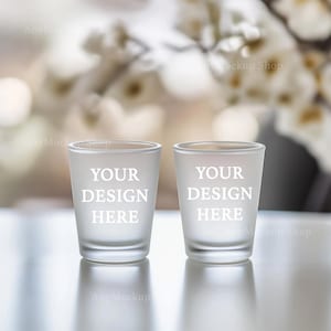 Pair of Frosted Shot Glass Mockup Blank Shot Glasses Minimalist Drinkware Mockup Barware Product Photography Custom Shot Glass Template JPEG