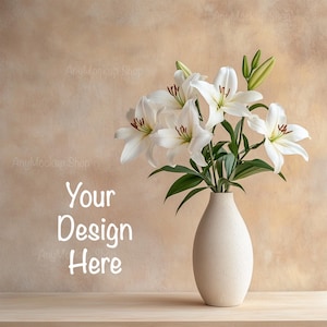 Background Mockups, Digital Background, Digital Backdrop, Background Stock Photo, Tabletop Mockups, Table Mockup, Lilies Vase Backdrop JPG