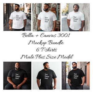 Ensemble de maquettes de modèle grande taille Bella Canvas 3001 Maquette Printify Ensemble de maquettes 3001 Maquette grande taille, maquette masculine BC3001 noir et blanc JPG
