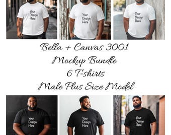 Plus Size Model Mockup Bundle Bella Canvas 3001 mockup Printify 3001 Mockup bundle Plus Size Mockup Male Mockup BC3001 Black and White JPG