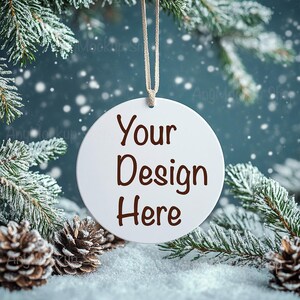 Christmas Ornament Mockup Ceramic Ornament Mockup Christmas Mock ups Ceramic Ornament Mockup Circle ornament Printify Mockups POD mockup JPG