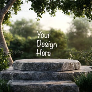 Digital Mockup for Product Presentation Podium Display with Background Stands Round Digital Mockup Empty Podium Background Grey Stone mockup