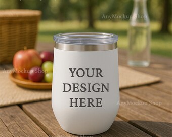 Maquette de gobelet à vin en acier inoxydable blanc, 12 oz, cadeau de fête des mères, impression de fichier numérique, affichage du produit pour sublimation