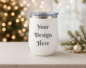 Wine Tumbler Mockup White Stainless Steel 12oz Cup Mockup Christmas Mockup Printify Tumbler Digital File Product Display for Sublimation
