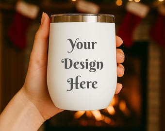 Wine Tumbler Mockup In Hand White Stainless Steel 12oz Mockup Christmas Mockups Printify Tumbler Digital File Product Display Sublimation