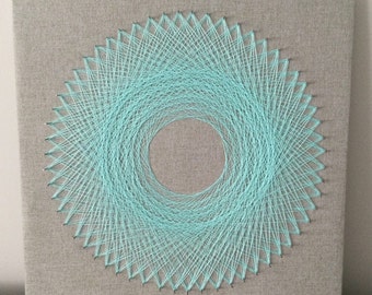 Teal Mandala String Art on Fabric – Handmade Wall Decor (35cm)