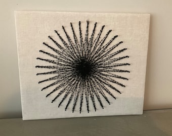 Star Burst String Art on Fabric, Handmade Wall Decor