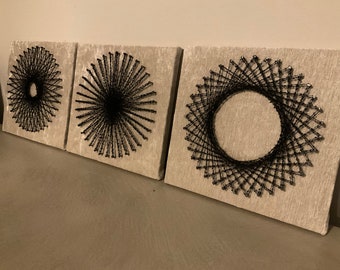 Set of 3 Circle String Art – Black and Cream