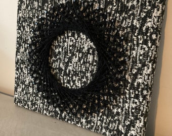 Handmade Black & White Circle String Art on Upcycled Material