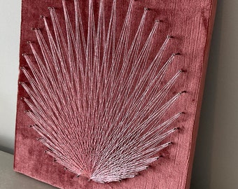 Lotus String Art Wall Hanging – Pink Sparkling String, Upcycled