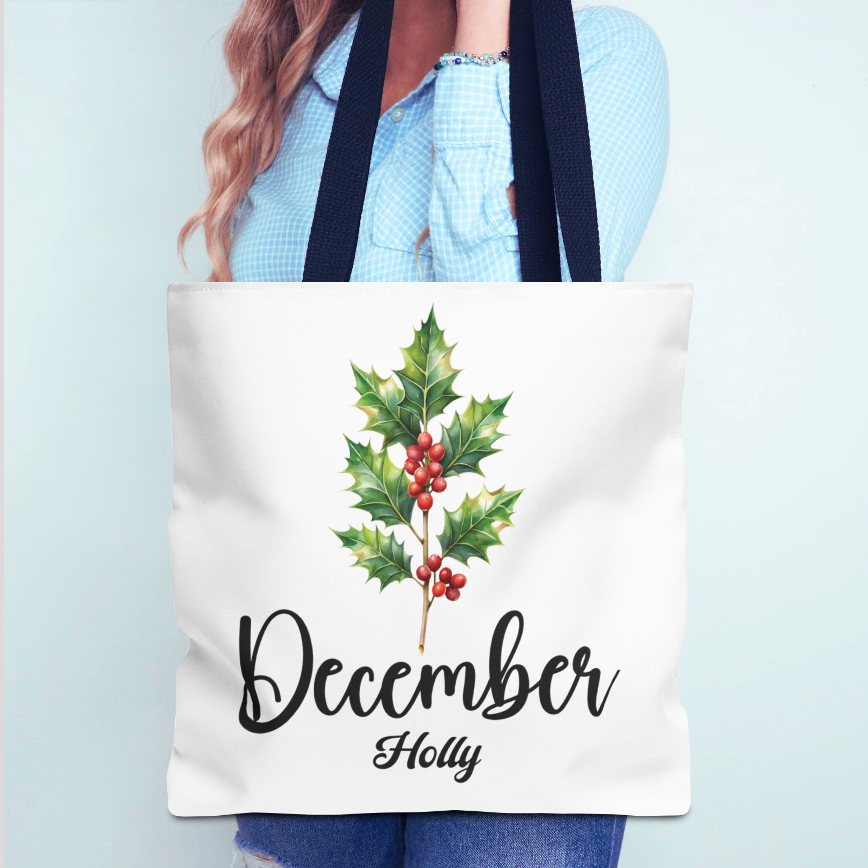 December Birth Flower Tote Bag, Holly Flower Bag, Holly Birthday