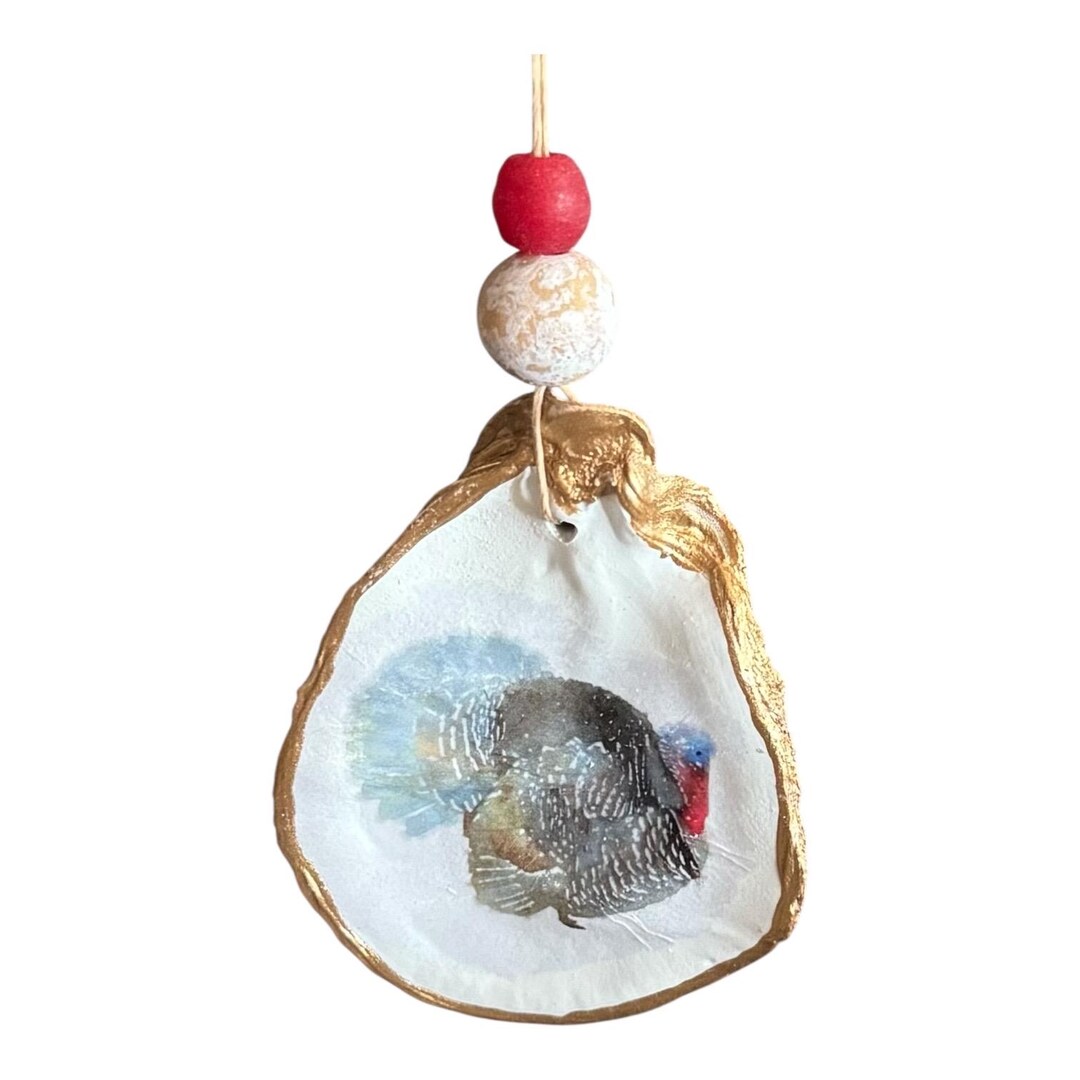Turkey Painted Shell Turkey Ornament: Handcrafted Oyster Shell With Wooden Beads | Perfect ...