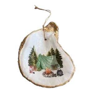 Oyster Shell Ornament with Green Tent