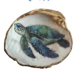 Blue and Green Sea Turtle Clam Shell Jewelry Dish | Elegant Ring Holder & Decorative Trinket Tray