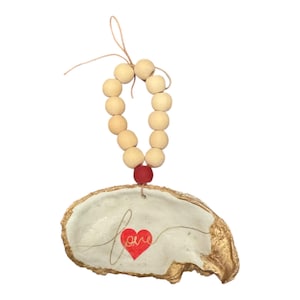 Oyster Shell Napkin Ring – Red Heart, Love Script, Wedding Decor