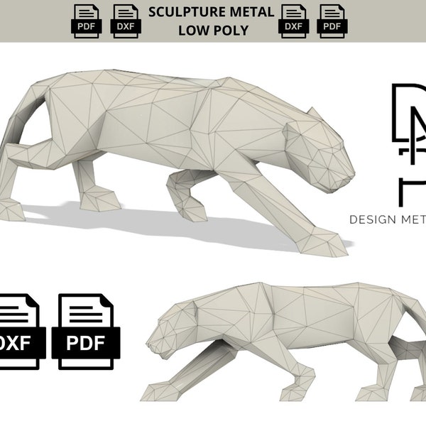 Panther Low Poly DXF PDF Sculpture Metal