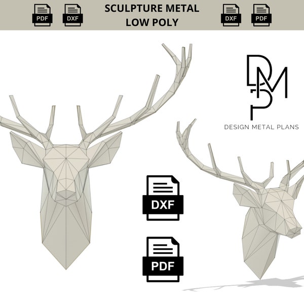 Escultura de metal de ciervo Low Poly DXF