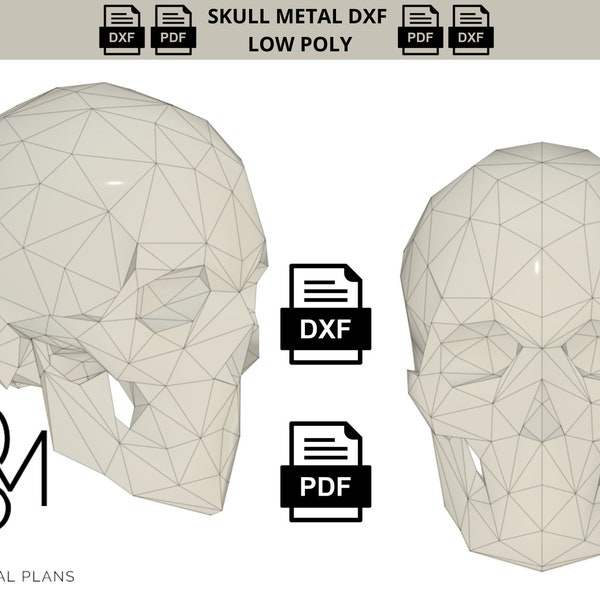 Skull Metal Low Poly DXF Metal Sculpture