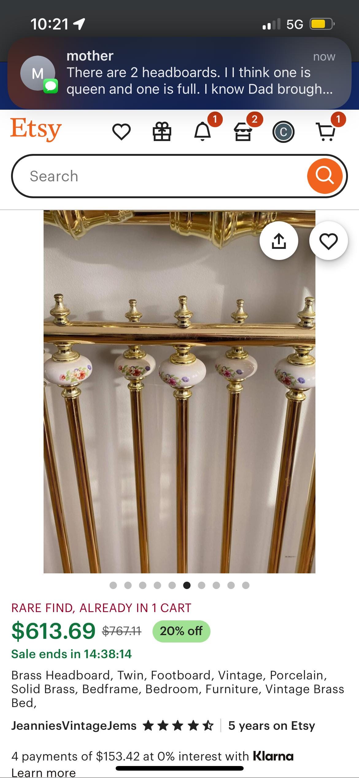 Brass Headboard with Floral Ceramic Knobs | Queen Size