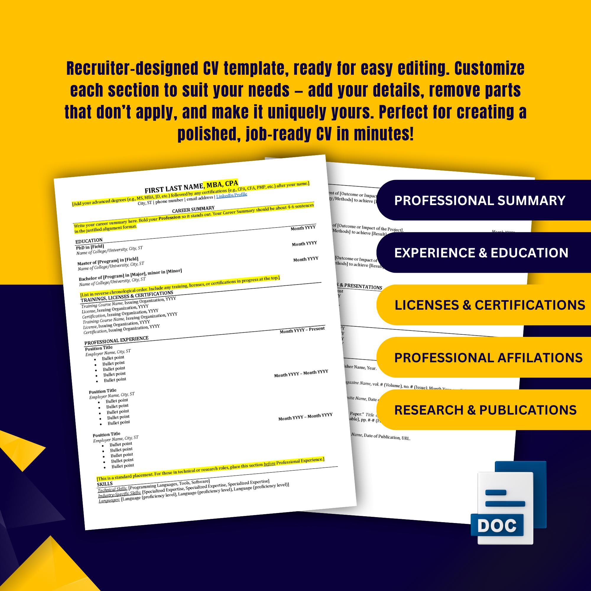 Curriculum Vitae (CV) Template: Ats-friendly Design for Academia ...